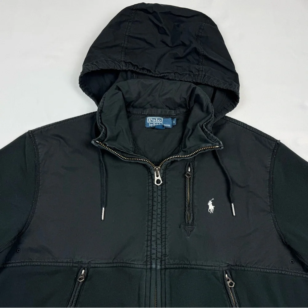 Vtg Polo Ralph Lauren Mens Hooded Navy Jacket XL Black Y2K Full Zip C7